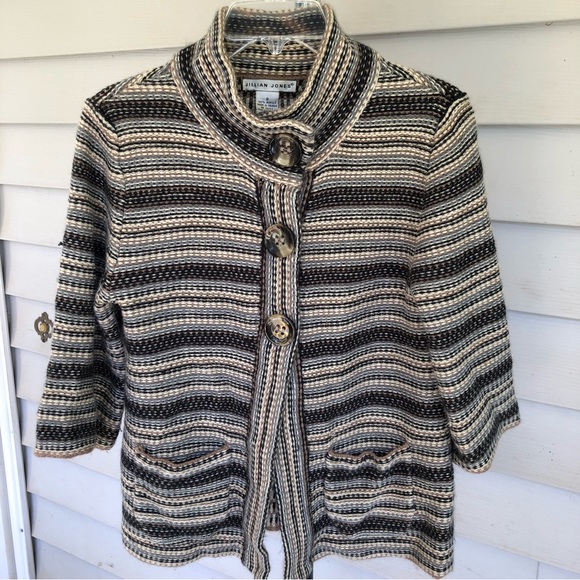 Jillian jones striped large Buttons up knit sweater cardigan size small - Picture 1 of 14